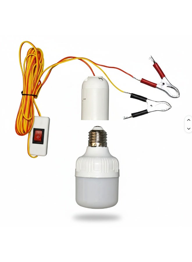 12V 12W LED Bulb Light with 1.2m Cable and Alligator Clips - DC Operated Portable Lamp for Camping, Fishing, Solar Systems, and Emergency Lighting - Image 3